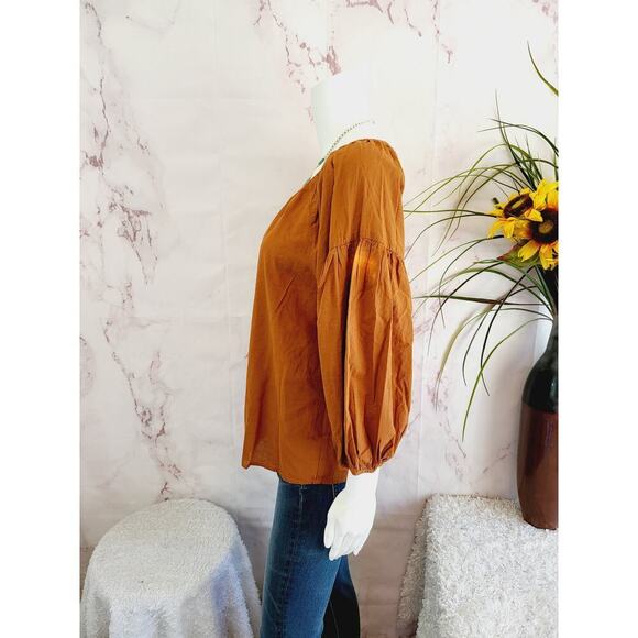 Michael Stars Alexa Balloon Sleeve Blouse - Orange - M - Picture 5 of 7